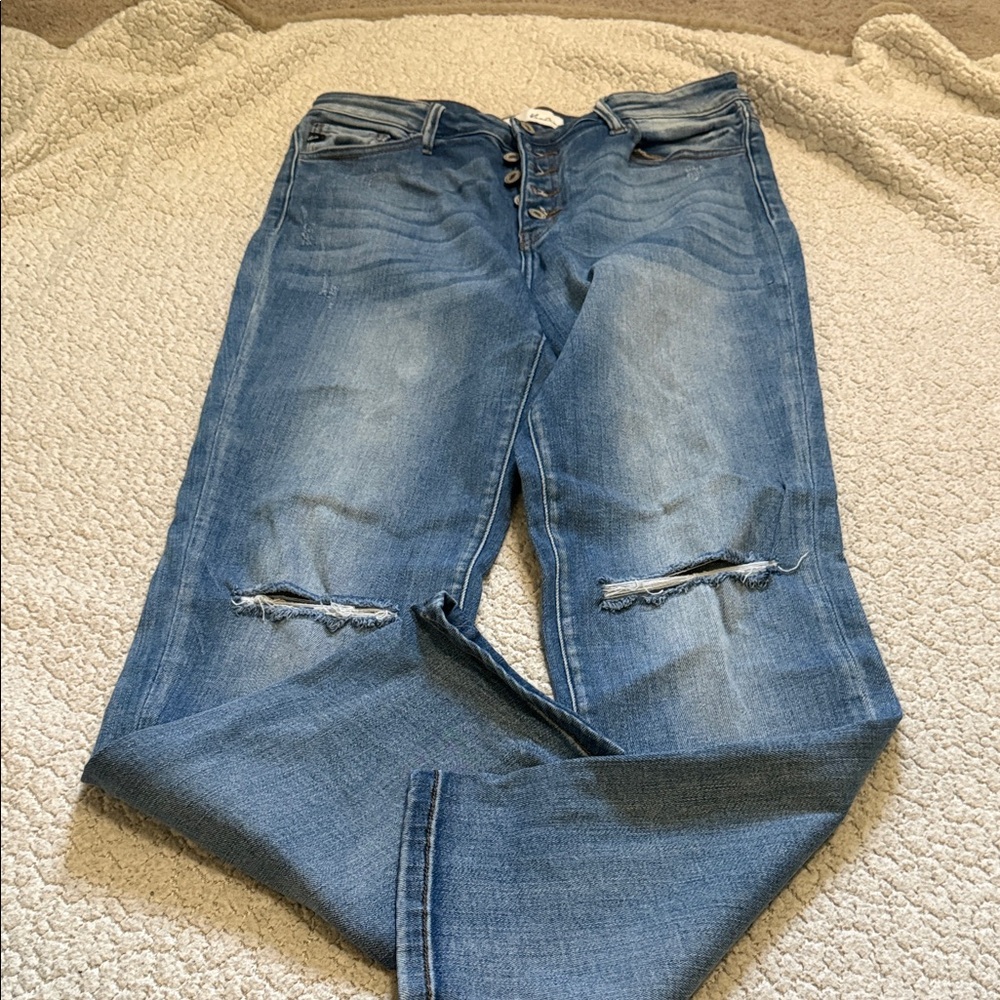 KanCan Blue Distressed Straight Leg Jeans